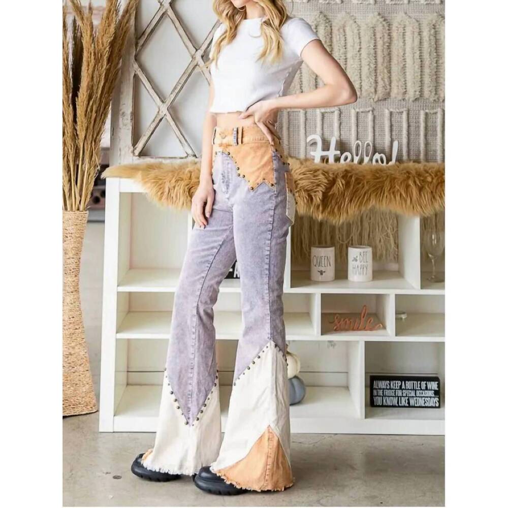 NEW OLI & HALI mason-dixon corduroy flare jeans in buckskin tan/cream/dusty blue - Picture 4 of 4